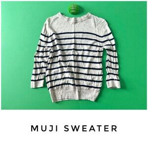 Muji sweater size Extra Small linen cream blue stripe